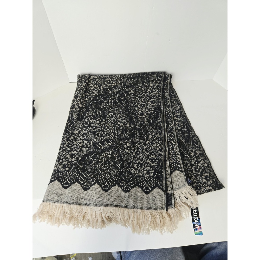 Tildon scarf NWT acrylic black beige floral 26" wide wrap